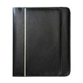 Black Leatherette White Accent Zippered Binder Padfolio